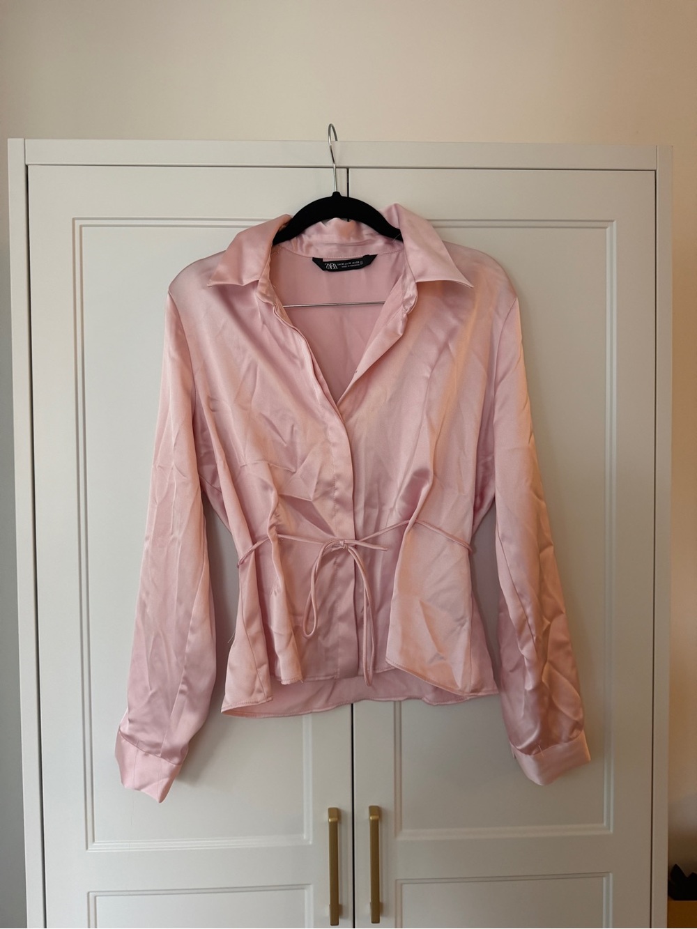 Zara Light Pink Satin Tie-Waist Blazer